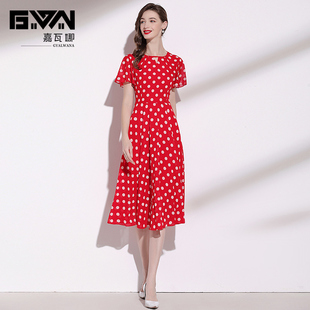 2024夏季新款女装减龄气质荷叶袖雪纺裙子收腰显瘦红色波点连衣裙