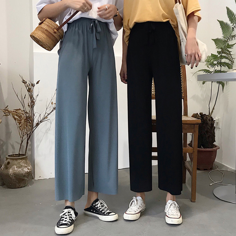 夏韩版宽松百搭高腰坠感阔腿直筒九分休闲裤女学生垂感显瘦裤子潮|msdalam kategori Butik wanita / wanita, seluar, seluar santai - dari Buy2taobao.com untuk memberikan perkhidmatan ejen Taobao profesional membeli