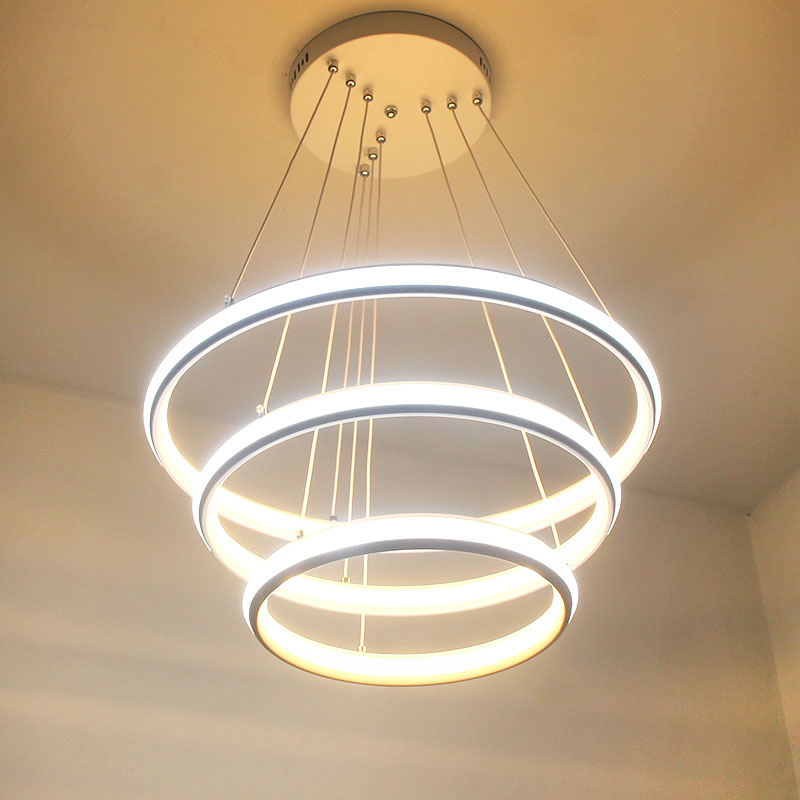  餐厅灯现代简约led三层圆圈环形创意铝材吧台客厅卧室餐桌小吊灯-华容照明 