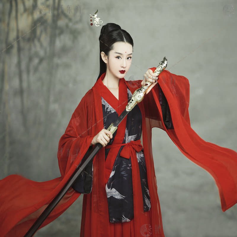 侠客汉服女古风红颜传统魏晋风红色齐腰襦裙广袖古装中国风超仙