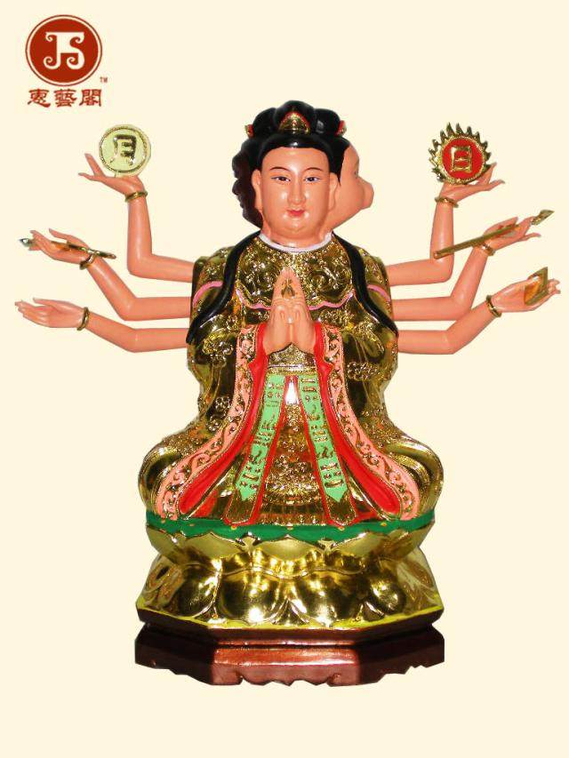 斗姆元君斗姆元斗姥元漆线贴金香樟木雕佛像神像40厘米木雕