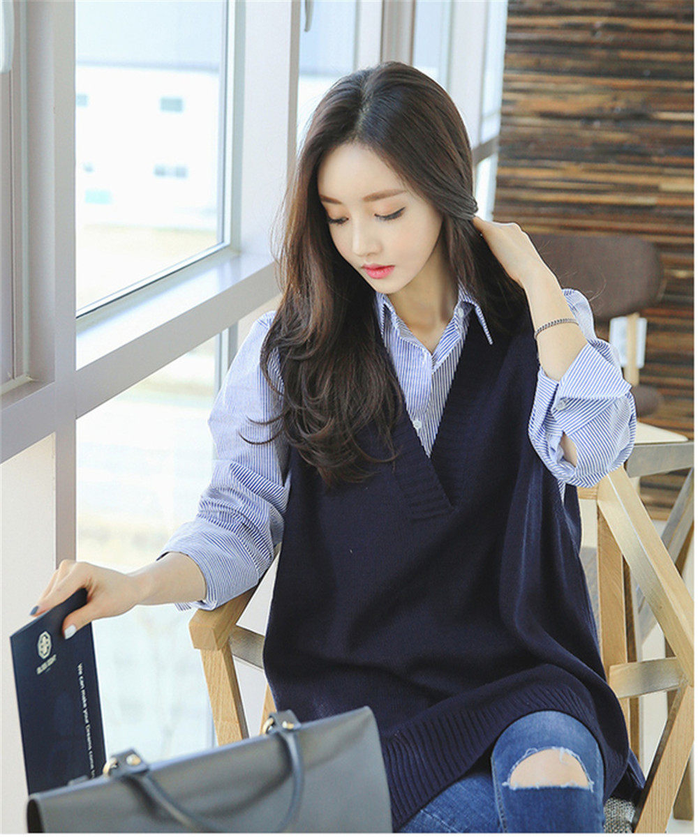 大码无袖毛衣马甲女针织坎肩中长款毛线背心宽松棉马夹慵懒外穿春