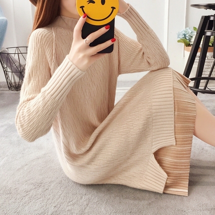长款毛衣裙女过膝套头韩版宽松2017新款针织