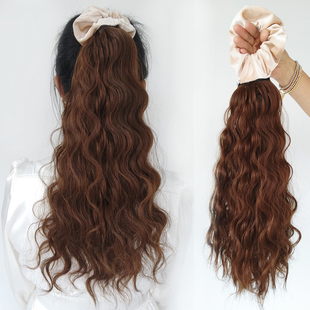 丝绒发绳马尾水波纹羊毛卷小卷辫子玉米烫发假发女长卷发自然衔接
