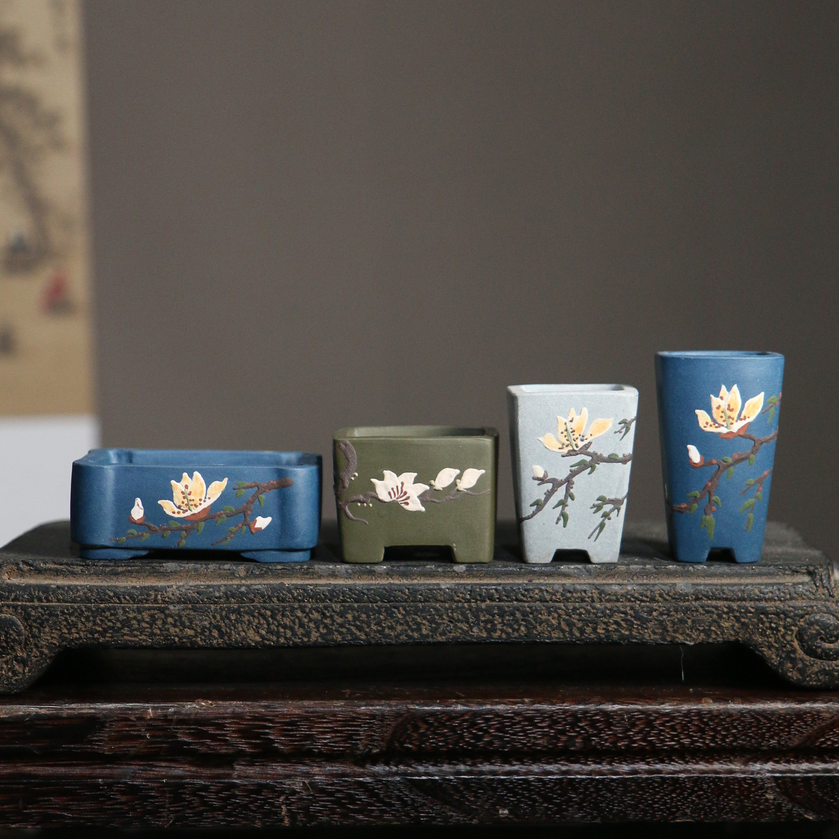 紫砂花盆特小玉兰手绘手工盆泥绘拇指盆微型盆栽觅陶乡苏兵家