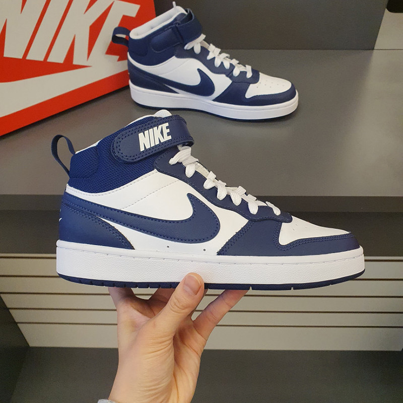 nike耐克court borough mid女鞋蓝白小dunk黑曜石板鞋cd7782-107