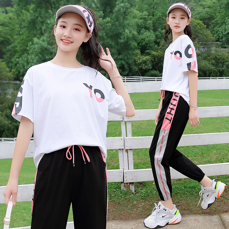 初中生夏季套装女时尚休闲运动短袖两件套17周岁以下高中学生夏装