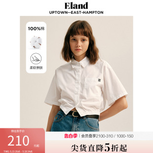 Eland衣恋衬衫女夏款简约风宽松休闲翻领短款衬衫上衣