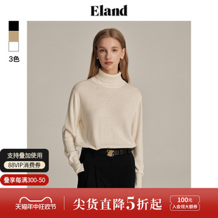 Eland衣恋毛衣女紧身短款翻领设计针织衫保暖领口上衣春秋