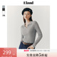 Eland衣恋毛衣秋冬女套头罗纹紧身刺绣LOGO撞色袖口上衣