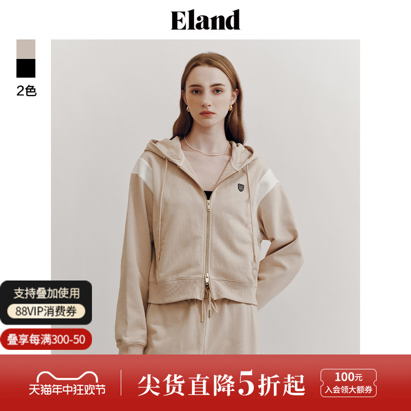 Eland衣恋短款连帽卫衣女学院风