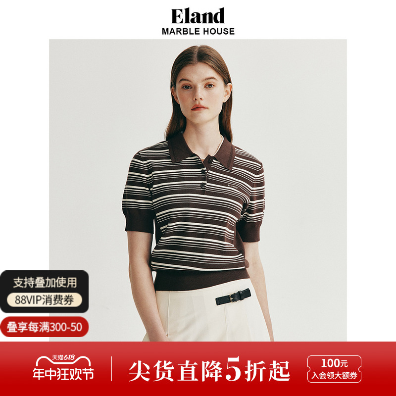 Eland衣恋短袖毛衣女POLO领