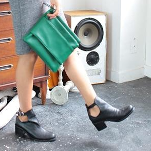 burberry包pvc材質鼓起來 來圖定做女鞋 日系黑色牛皮中跟粗跟真皮短靴 學院氣質潮鞋潮靴 burberry包