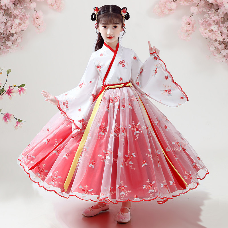 儿童汉服女童秋季连衣裙子小学生中国风12岁女孩古装超仙襦裙唐装