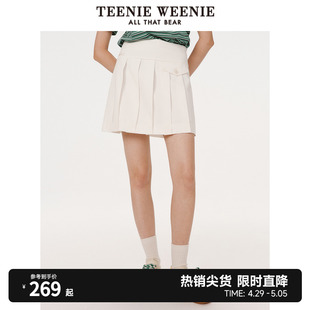 TeenieWeenie小熊夏季学院风百褶裙短裙高腰A字半身裙白色裙子女