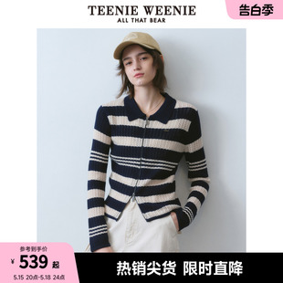 TeenieWeenie小熊女装2024年春装新款针织Polo翻领开衫镂空薄款女