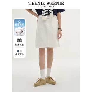 TeenieWeenie小熊2024年短款牛仔裙半身裙短裙A字高腰复古美式女