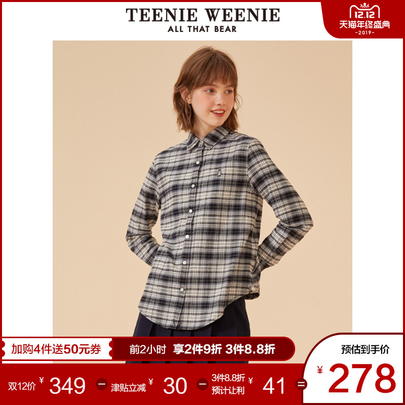 TeenieWeenie小熊2019冬季新款女装格纹格子衬衫韩范休闲上衣学生