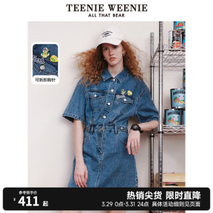 TeenieWeenie小熊夏季复古文艺工装风牛仔短袖连衣裙女