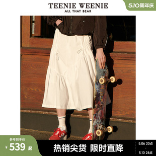 TeenieWeenie小熊女装2024年夏季新款户外风伞裙中长裙白色裙子女
