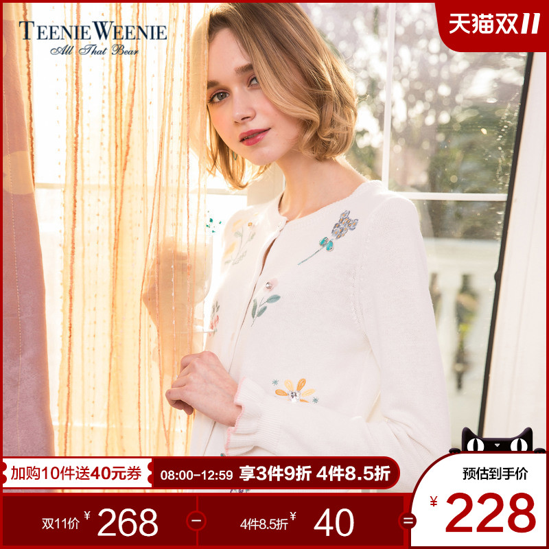 Teenie Weenie小熊春装女装绣花长袖开衫针织衫TTCK81207K