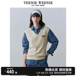 TeenieWeenie小熊2024年V领套头针织衫马甲背心学院风短款上衣女