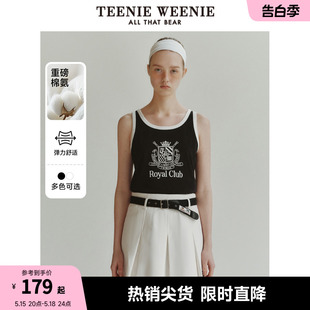 TeenieWeenie小熊女装2024新款春装休闲运动风圆领无袖背心T恤衫