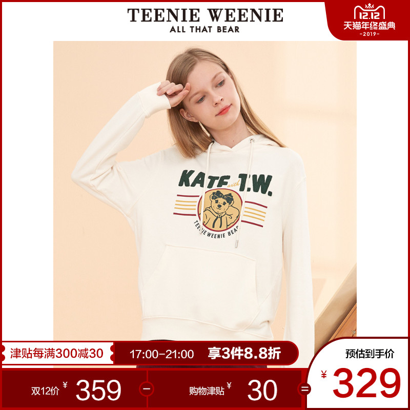 TeenieWeenie小熊卫衣女2019冬季新款字母宽松韩版短款休闲上衣
