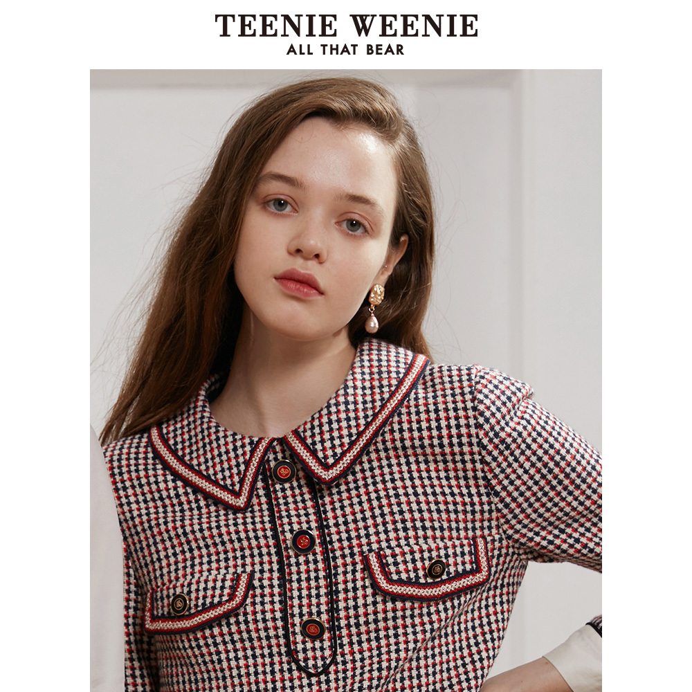 TeenieWeenie小熊2020春季新款女装格纹线条连衣裙TTOW201125W