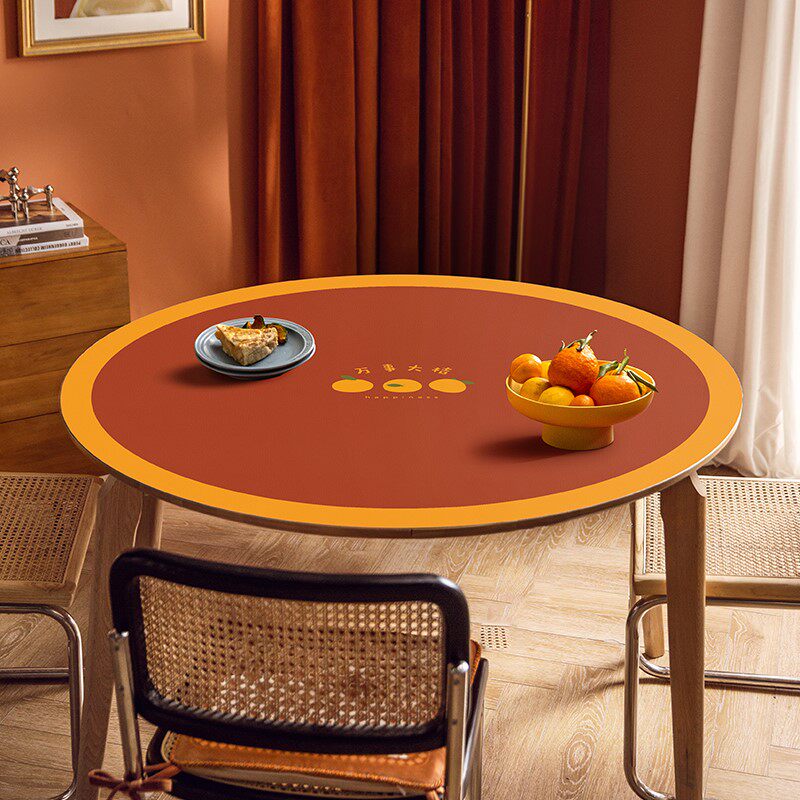 皮革圆桌垫ins新年桌布防水防油免洗餐桌垫桌面垫圆桌桌布圆形