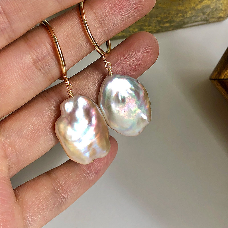 zing炫彩极光天然巴洛克异形珍珠耳环女法式气质复古高级感耳钩