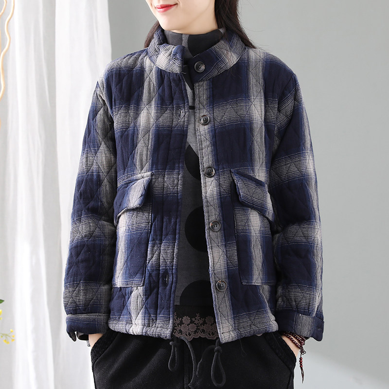 棉麻加厚外套女短款