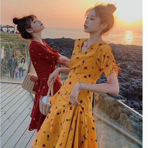 European station 2022 new summer Platycodon skirt small Floral Chiffon dress women's holiday beach skirt