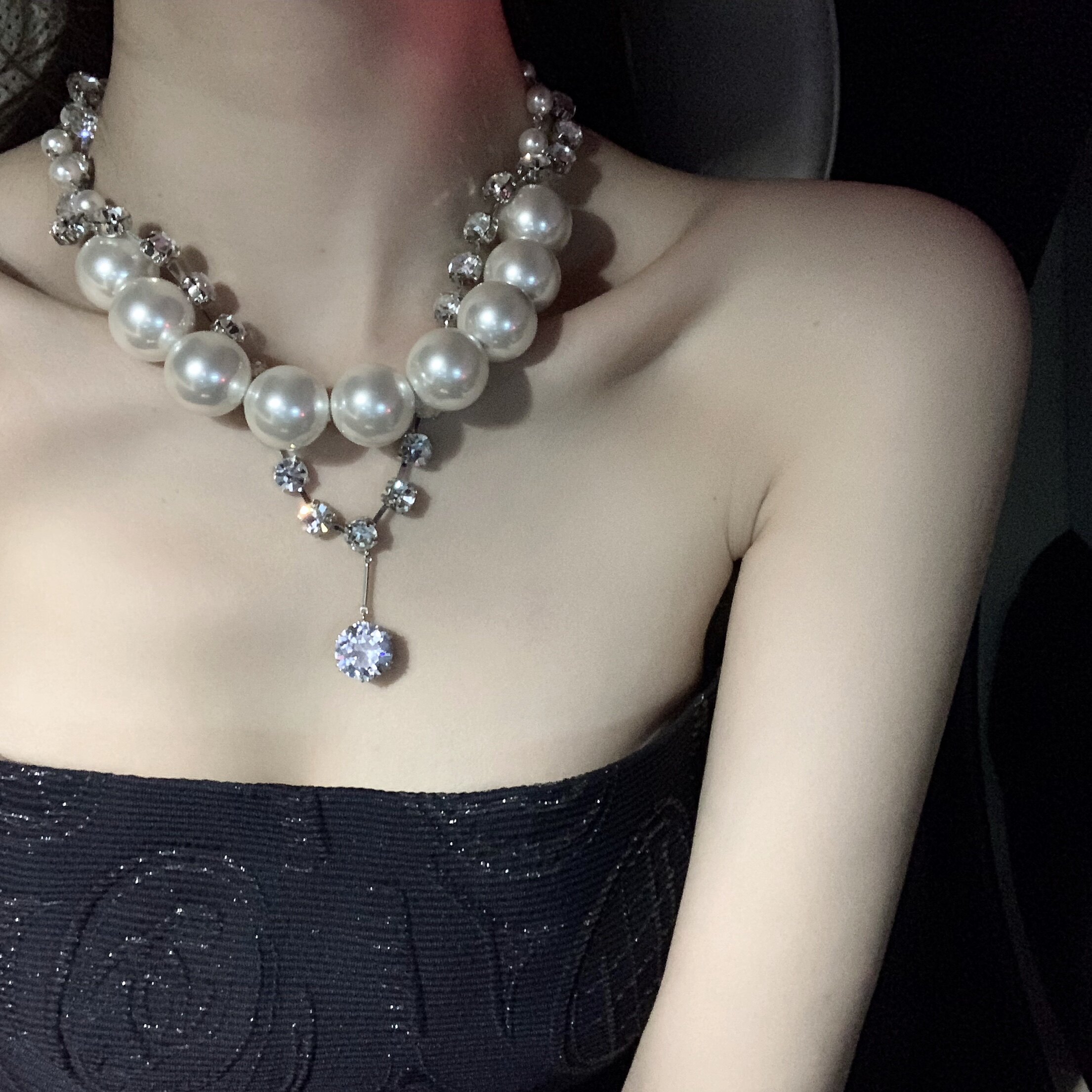 chicyou【人鱼的眼泪】大珍珠钻石吊坠多层高品质锁骨链百搭项链