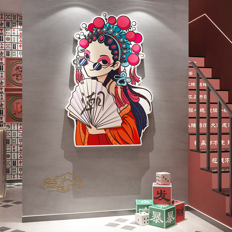 国潮风装饰网红打卡拍照区背景火锅肉串烧烤店创意墙面工业酒吧贴