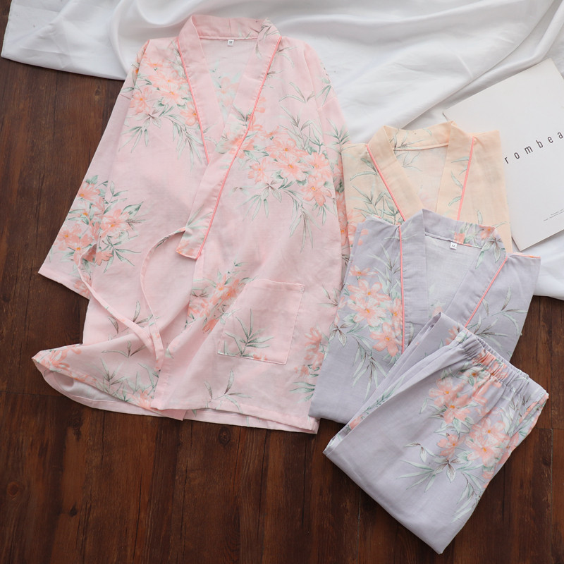 日式和服女长袖长裤纯棉双层睡衣睡衣家居服套装九号棉庄