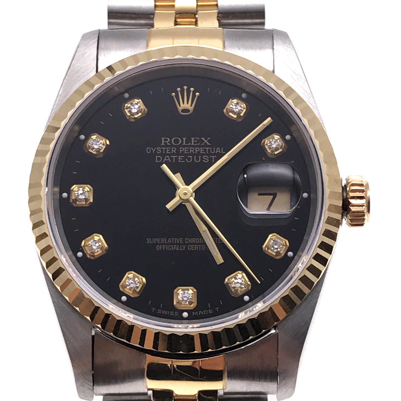 无保留价[9.0新]劳力士18k黄金精钢钻石刻度16233自动机械男表