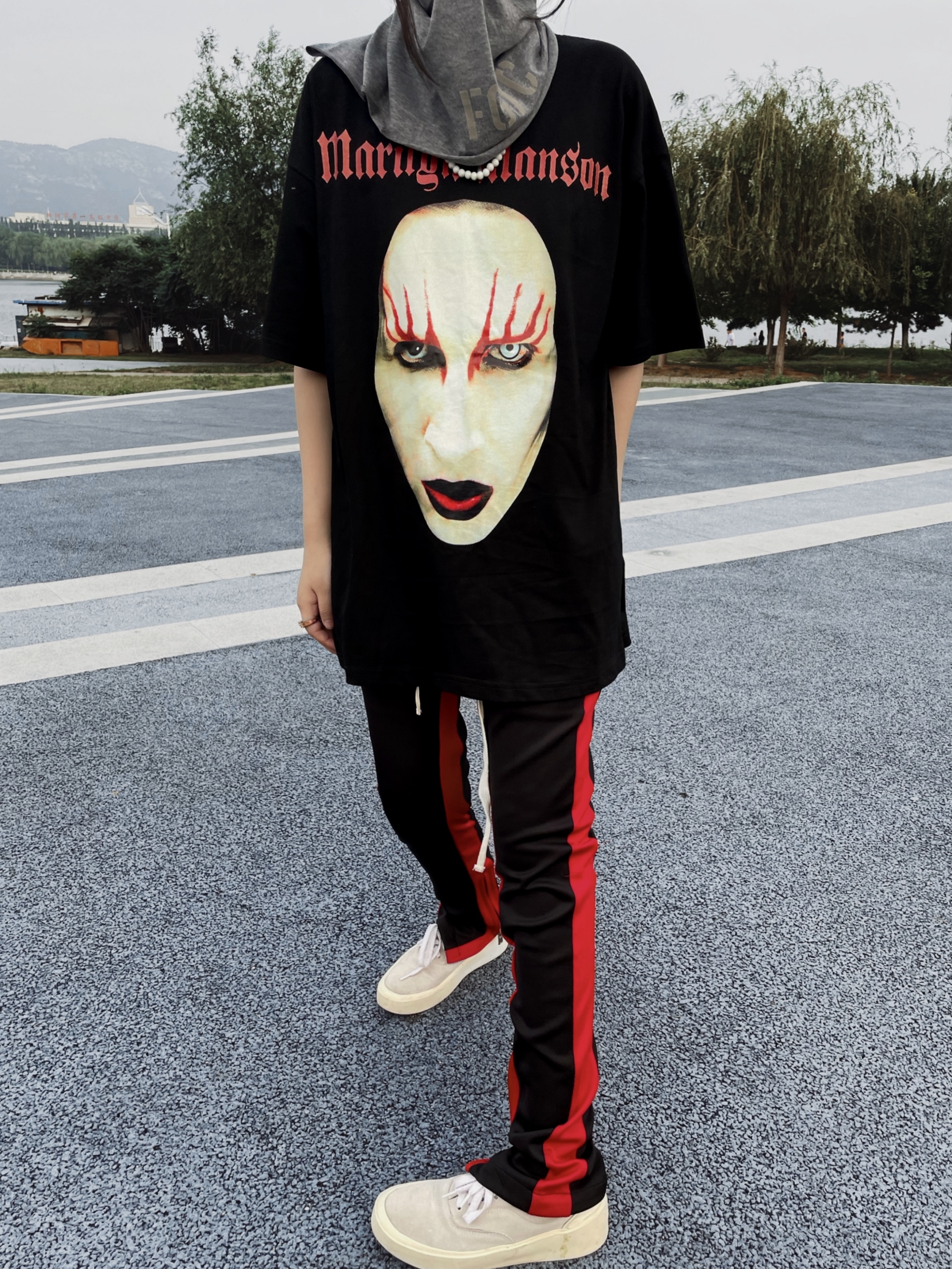 vintage marilyn manson玛丽莲曼森fog高街水洗做旧男女短袖t恤潮