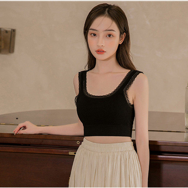 欧货复古蕾丝方领大弹力棉质乳胶垫裹胸打底吊带背心舒适少女内衣