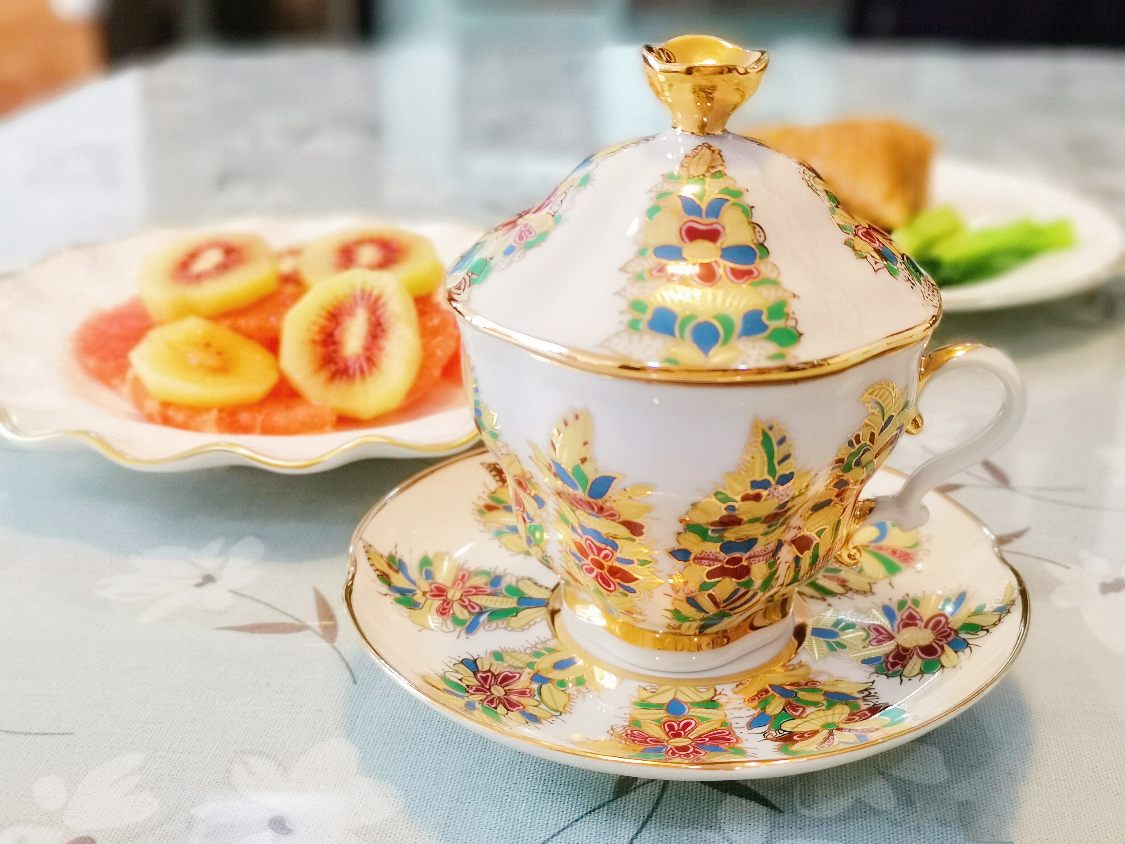 俄罗斯皇家lomonosov高定金色圆舞曲凤尾花红茶杯碟马克杯瓷餐具