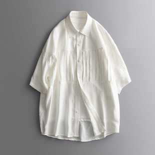 新中式褶皱肌理感短袖衬衫男 夏季新国风压褶设计感微宽松白衬衣