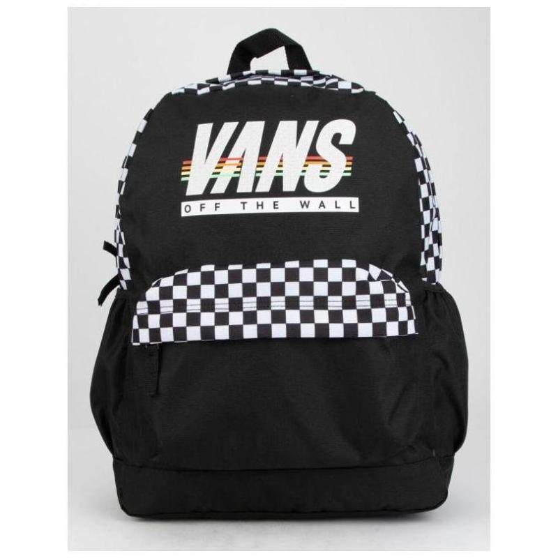 vans/范斯男女双肩背包书包休闲包黑色格子涤纶正品360490