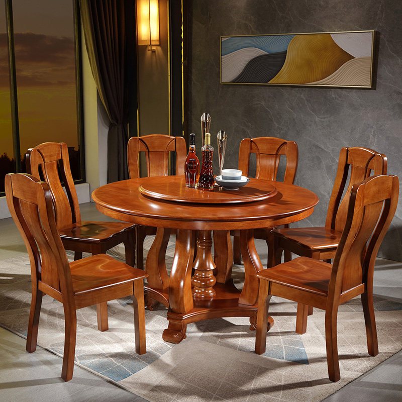 餐桌实木圆形现代餐台椅客厅大圆桌商用中式简约实木吃饭桌子家用