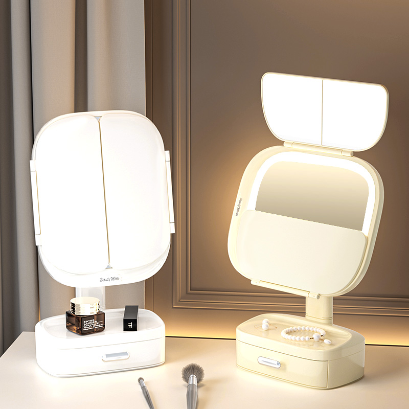 led台式化妆镜带灯折叠智能高清梳