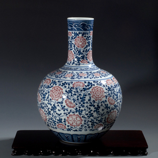 景德镇陶瓷 仿古青花瓷瓶缠枝莲花瓶摆件 现代中式家居客厅工艺品