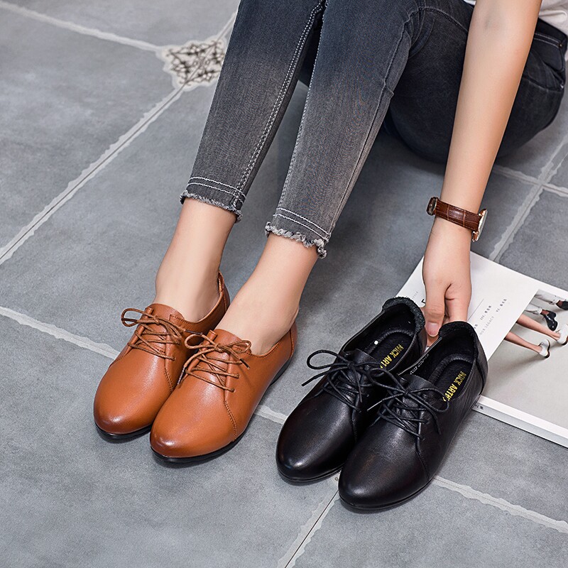 秋季女单鞋2017新款英伦风真皮女鞋小皮鞋圆头低跟复古系带单皮鞋