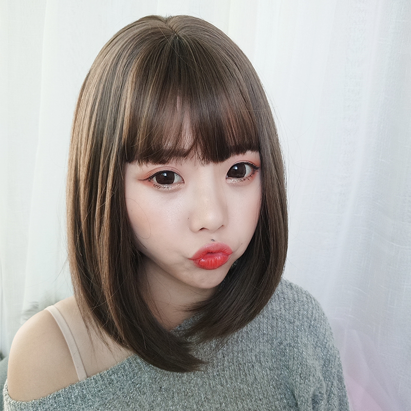假发女短发bobo学生圆脸波波头韩国网红自然少女修脸黑色全头套式