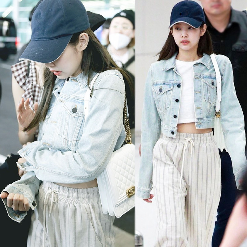 明星jennie同款浅色牛仔外套女短款宽松韩版潮ins百搭高腰牛仔衣