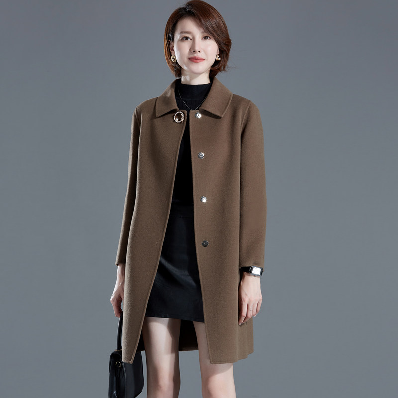 中老年双面羊绒大衣女中长款2020新款洋气韩版大码妈妈羊毛呢外套