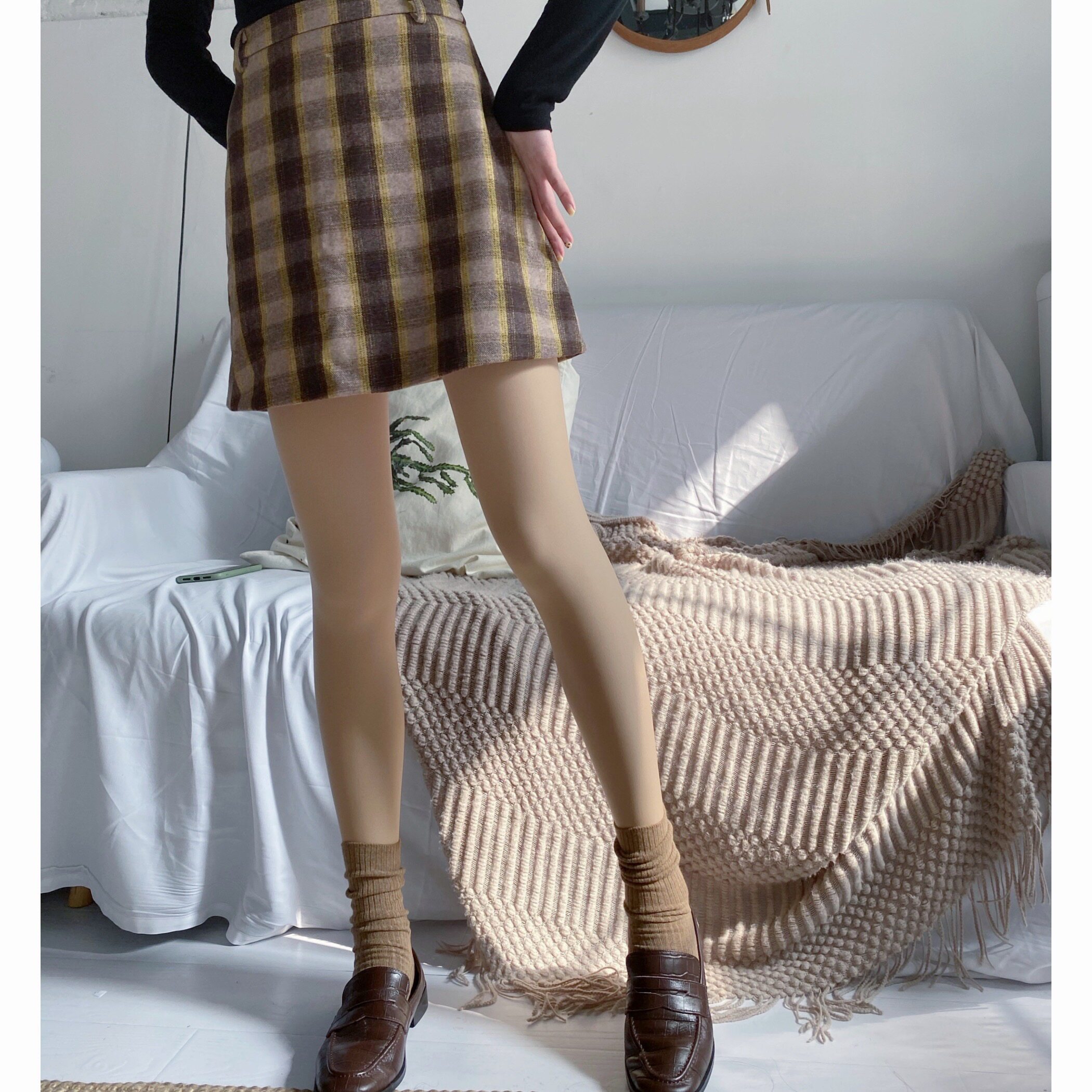 丝袜肤色_光腿露腿神器秋冬季加绒加厚加绒打底裤外穿裸感双层肉色